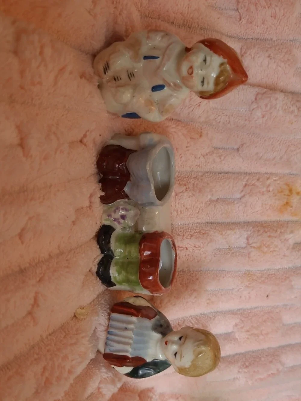 Hand-Painted Porcelain Boy and Girl  Salt And Pepper Pair. Japan Vintage Sitters